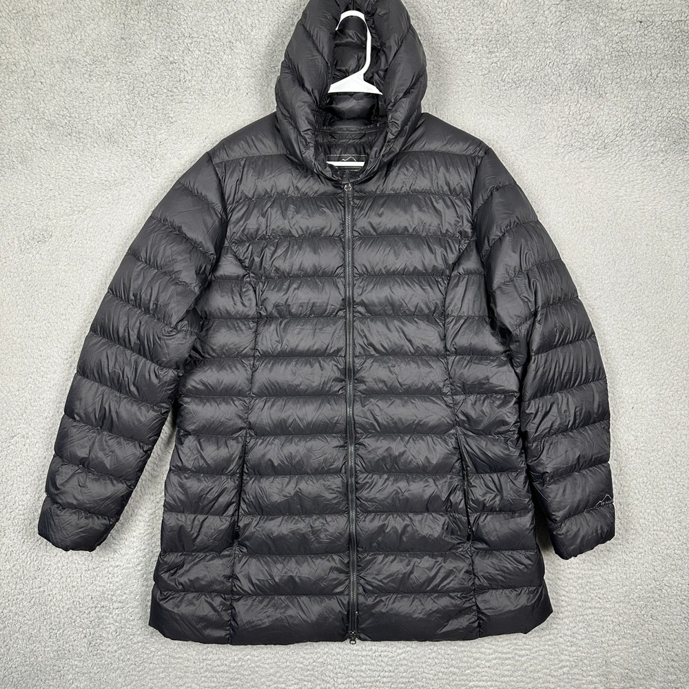 Eddie Bauer Parka Jacket Womens XL EB650 Down Puffer Hooded Black Quilted EUC